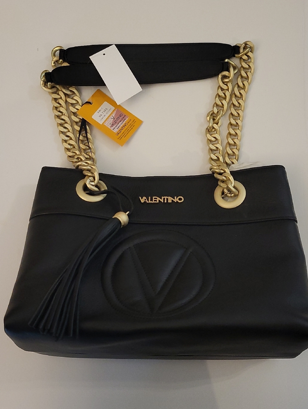 Valentino Black Leather Shoulder Bag with Gold Chain Hardware
